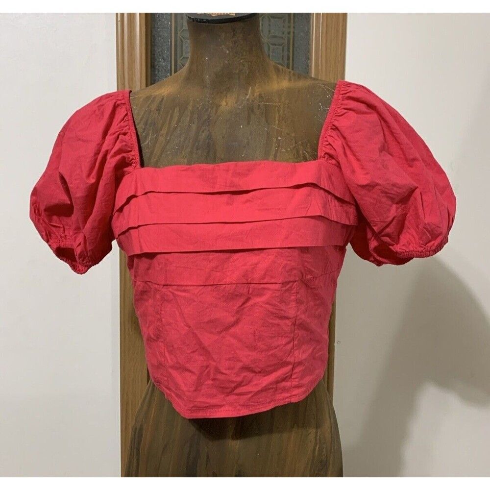 Sim & Sam Pink Ruffle Crop Top Women’s Large Tiered Square Neck Smocked